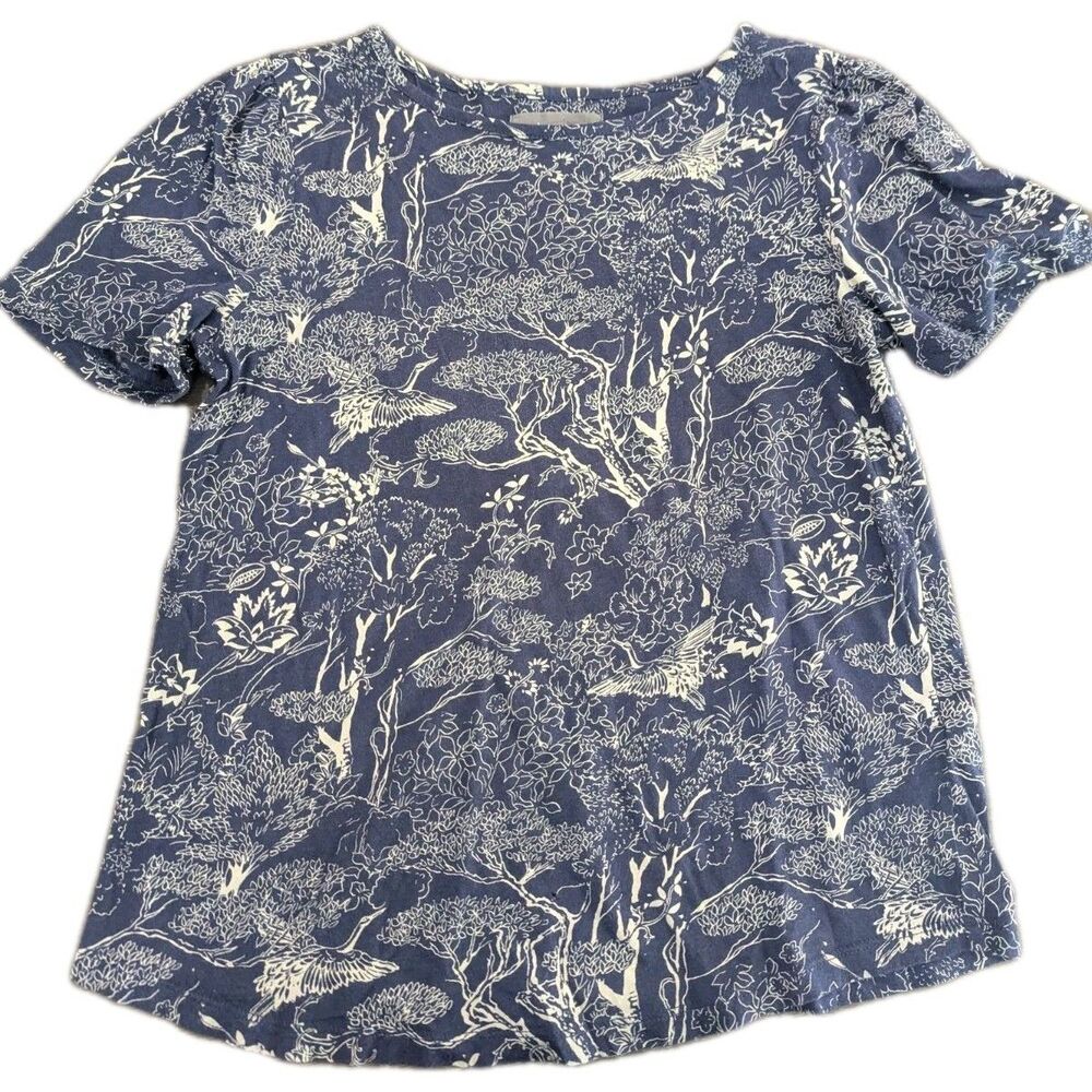 By Anyhropologie Blue All Over Print Classic Quiet Luxury Tshirt Sz XS